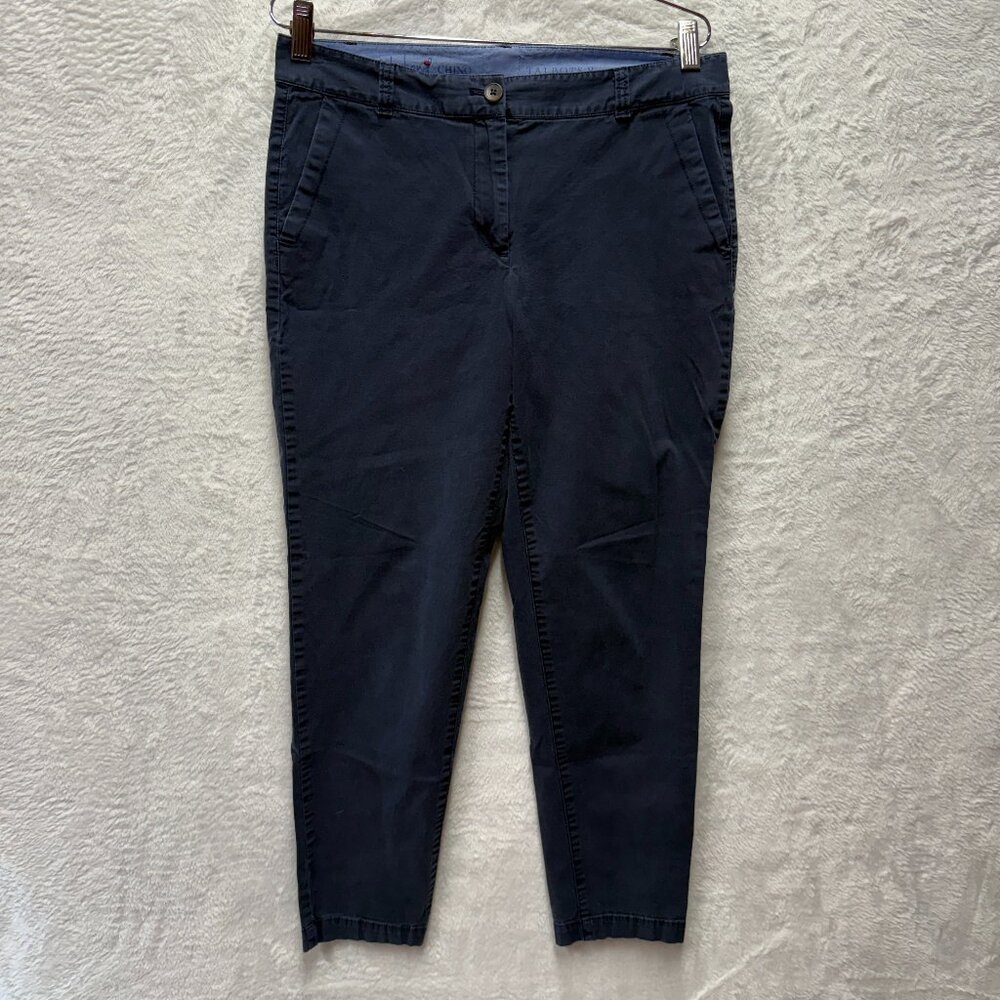 Talbots The Weekend Chino Pants Women 8 Blue Cotton Stretch Tapered Leg Mid Rise